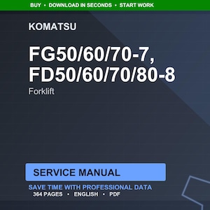 Pu&ograve; includere: Un manuale di servizio digitale per carrelli elevatori Komatsu, inclusi i modelli FG50/60/70-7 e FD50/60/70/80-8. Il manuale &egrave; etichettato come "Manuale di servizio" e contiene 364 pagine di dati professionali in inglese, in formato PDF.