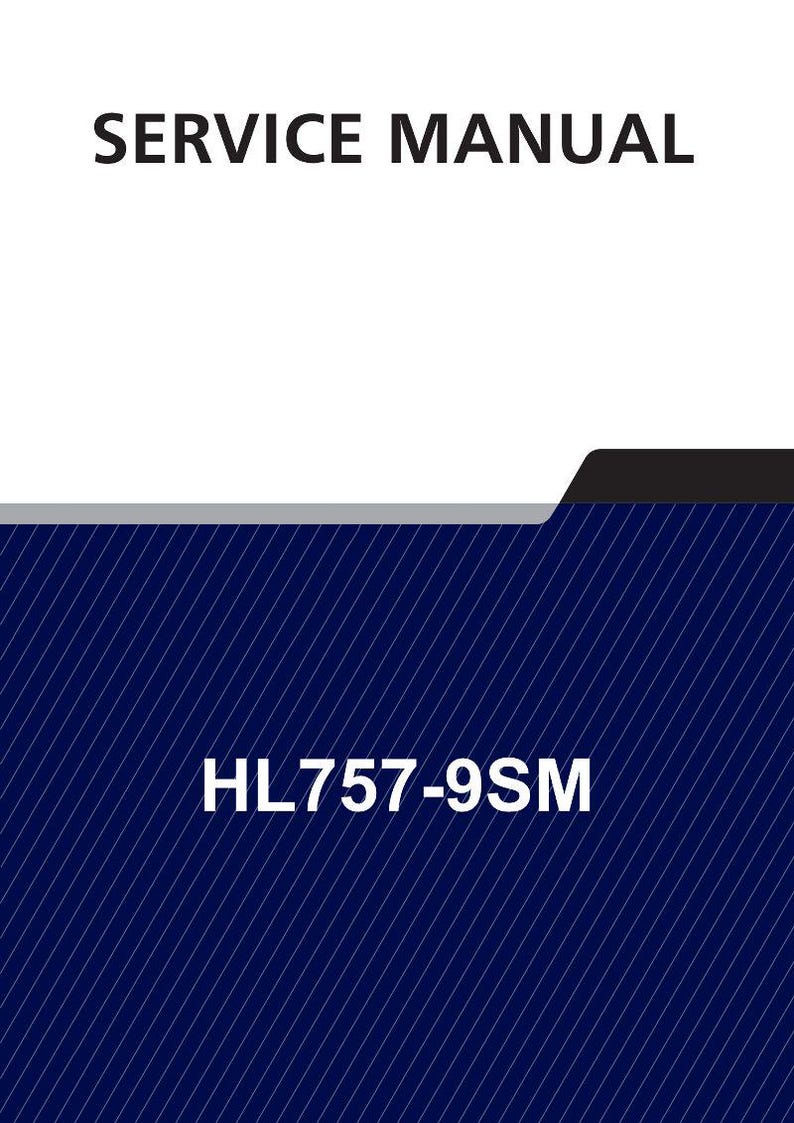 May include: A service manual with the text "SERVICE MANUAL" in bold white letters at the top. Below, a dark blue background with white diagonal lines and the text "HL757-9SM".