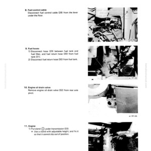 Puede incluir: Una p&aacute;gina de manual t&eacute;cnico en blanco y negro con diagramas e instrucciones para el desmontaje y montaje del motor. La p&aacute;gina incluye pasos numerados, diagramas y etiquetas para cables de combustible, mangueras y componentes del motor.