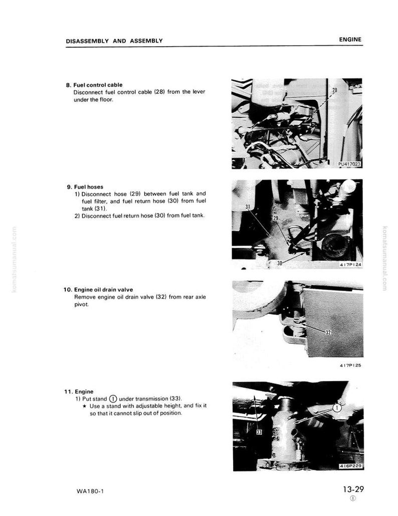 Puede incluir: Una p&aacute;gina de manual t&eacute;cnico en blanco y negro con diagramas e instrucciones para el desmontaje y montaje del motor. La p&aacute;gina incluye pasos numerados, diagramas y etiquetas para cables de combustible, mangueras y componentes del motor.