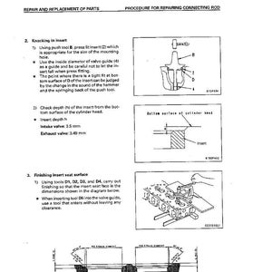 May include: Diagram showing repair procedures for a connecting rod, with instructions for inserting and finishing the insert seat surface. Includes diagrams and measurements in millimetres.