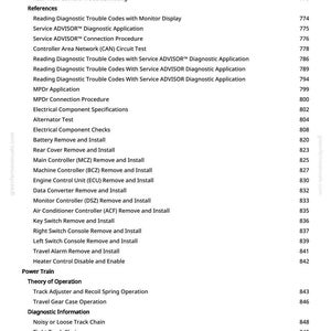 Pode incluir: Uma p&aacute;gina branca com um &iacute;ndice detalhado, incluindo se&ccedil;&otilde;es sobre configura&ccedil;&otilde;es do monitor, c&oacute;digos de diagn&oacute;stico e componentes da transmiss&atilde;o. O texto &eacute; preto e organizado em formato de lista com n&uacute;meros de p&aacute;gina.