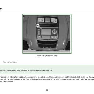 K&ouml;nnte beinhalten: Graustufenbild eines Bedienfelds mit der Bezeichnung "Fault Display". Das Panel hat einen Bildschirm, Kn&ouml;pfe und Kontrollleuchten. Der Text "MXT014161-UN: Control Panel" ist sichtbar. Zus&auml;tzlicher Text erkl&auml;rt Fehlercodes und den Bildschirm der Benutzeroberfl&auml;che.