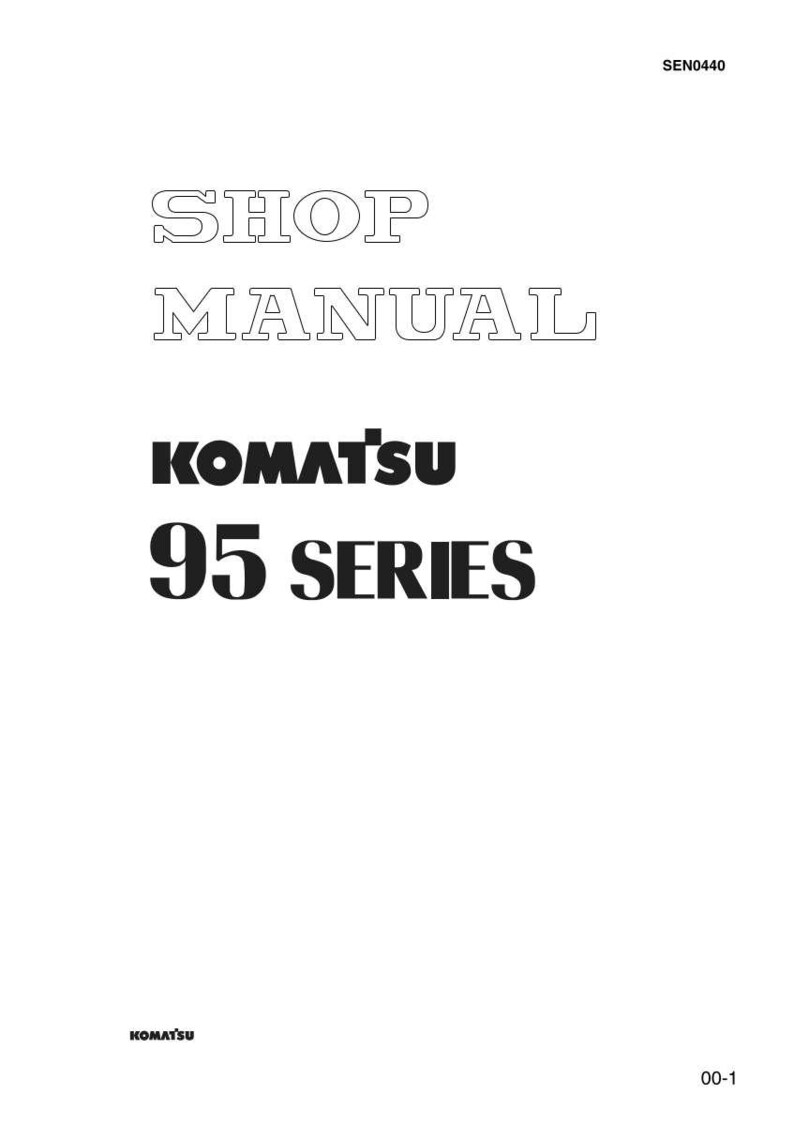以下が含まれることがあります： 白地に「SHOP MANUAL」の文字がアウトラインフォントで書かれています。その下に「KOMATSU 95 SERIES」の文字が太字の黒で書かれています。下部にはコマツのロゴがあります。