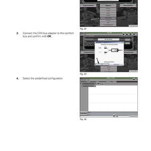 May include: A page from a manual with the Fendt logo, titled "6. Tests and settings." It shows screenshots with instructions for diagnostics, connecting a CAN bus adapter, and selecting a configuration. The text includes "OK."