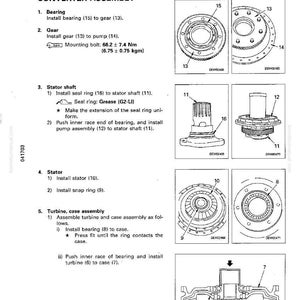 May include: Diagram detailing the assembly of a torque converter, featuring components such as bearings, gears, and stators. Includes measurements in Nm and kgm. The diagram provides step-by-step instructions.