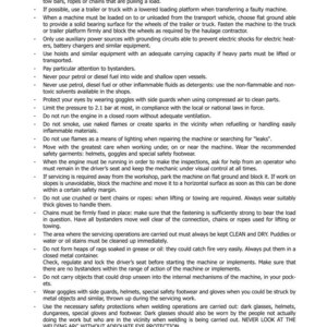 May include: A page from a manual, "SECTION 1001", detailing safety instructions. The text covers fuel handling, eye protection, and general safety measures for machinery maintenance and operation.
