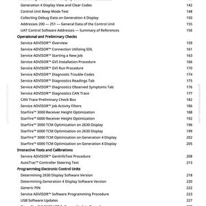 May include: A printed page from a manual with a table of contents. The table lists various topics related to electronic control units, diagnostics, and software updates, with page numbers on the right.