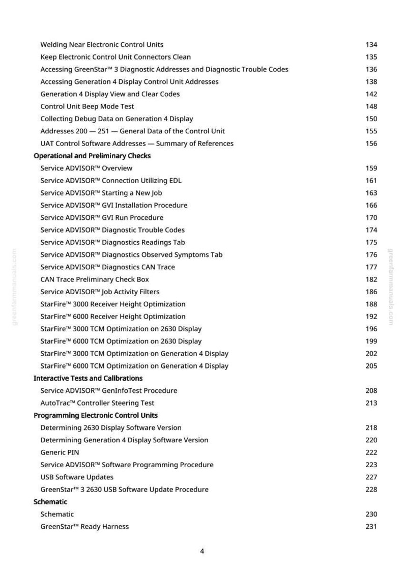 May include: A printed page from a manual with a table of contents. The table lists various topics related to electronic control units, diagnostics, and software updates, with page numbers on the right.
