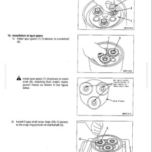Puede incluir: Diagrama t&eacute;cnico que ilustra la instalaci&oacute;n de componentes mec&aacute;nicos. La imagen muestra los pasos detallados para instalar piezas distanciadoras, engranajes rectos y anillos de retenci&oacute;n en un cig&uuml;e&ntilde;al. Incluye etiquetas y diagramas para mayor claridad.