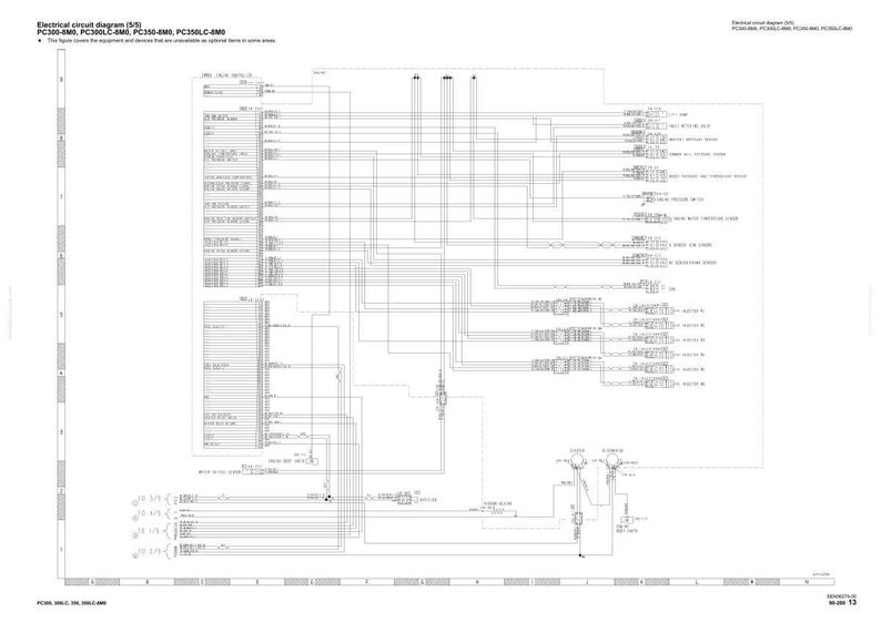 May include: An electrical circuit diagram for PC300-8M0, PC300LC-8M0, PC350-8M0, and PC350LC-8M0. The diagram is a complex network of lines, symbols, and text, with a white background. The diagram is labeled with the title "Electrical circuit diagram (5/5)".
