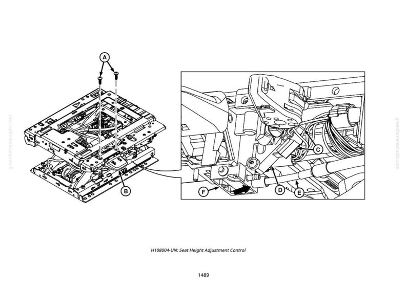 K&ouml;nnte beinhalten: Schwarz-Wei&szlig;-Diagramm eines Sitzh&ouml;henverstellmechanismus. Das Diagramm enth&auml;lt detaillierte Ansichten der Komponenten, die mit Buchstaben gekennzeichnet sind, und eine Nahaufnahme eines Abschnitts des Mechanismus.