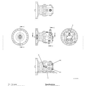 May include: Diagram of a swing motor, type KMF90ABE-3, with various views and labels. Includes specifications such as theoretical delivery of 87.8 cc/rev and a rated speed of 2320 rpm. The text "SWING MOTOR" is at the top.