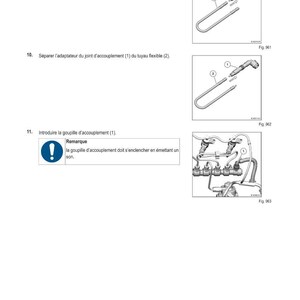 May include: Diagram of automotive parts with text in French. The diagram shows how to separate and connect various components, including adapters and flexible tubes. The image includes a warning symbol and a note about the assembly process.