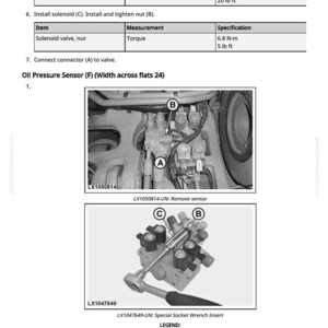 May include: Diagram of an oil pressure sensor with a special socket wrench insert. The image includes close-up views of the sensor and related components, along with torque specifications for installation.