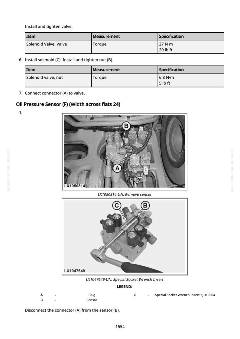 May include: Diagram of an oil pressure sensor with a special socket wrench insert. The image includes close-up views of the sensor and related components, along with torque specifications for installation.