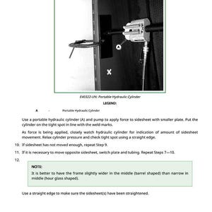 May include: Image of a portable hydraulic cylinder attached to a metal structure. The cylinder is silver and black, with a hose extending downwards. Text includes "Portable Hydraulic Cylinder" and instructions.