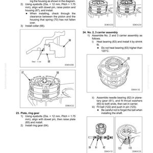 K&ouml;nnte beinhalten: Diagramme und Anweisungen f&uuml;r die Demontage und Montage des Getriebes. Enth&auml;lt Abbildungen von Kolben, Geh&auml;use, Tr&auml;gerbaugruppe und Ringzahnradkomponenten. Der Text enth&auml;lt Ma&szlig;e in Millimetern und Anweisungen.