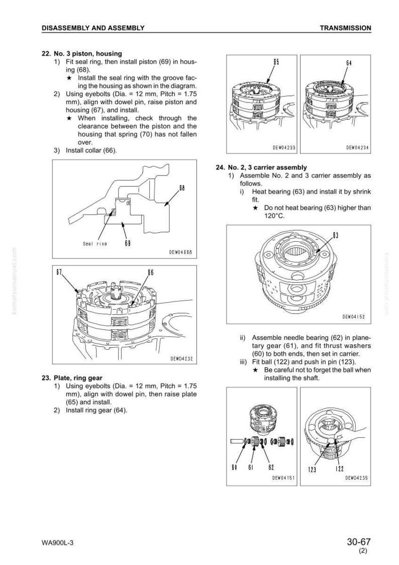 K&ouml;nnte beinhalten: Diagramme und Anweisungen f&uuml;r die Demontage und Montage des Getriebes. Enth&auml;lt Abbildungen von Kolben, Geh&auml;use, Tr&auml;gerbaugruppe und Ringzahnradkomponenten. Der Text enth&auml;lt Ma&szlig;e in Millimetern und Anweisungen.