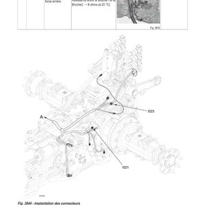 Op de afbeelding: Diagram van elektrische schema's met labels en een kabelboom. Het diagram bevat Franse tekst, met labels zoals "&Eacute;lectrovanne" en "Broche". De afbeelding bevat ook een close-up foto van een kabelboom.