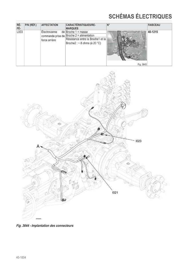 Op de afbeelding: Diagram van elektrische schema's met labels en een kabelboom. Het diagram bevat Franse tekst, met labels zoals "&Eacute;lectrovanne" en "Broche". De afbeelding bevat ook een close-up foto van een kabelboom.