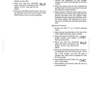 May include: A white and black manual page with instructions for adjusting the gain on a payload meter. The text includes steps for checking and adjusting the gain, with highlighted terms like "CHEC" and "ALLO".