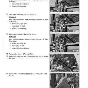 K&ouml;nnte beinhalten: Diagramm zur Demontage einer Steuerventilanordnung. Das Bild zeigt verschiedene Schl&auml;uche, Klemmen und Schrauben mit Beschriftungen und entsprechenden Bildern. Textanweisungen werden f&uuml;r jeden Schritt bereitgestellt.