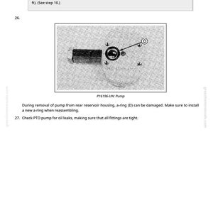 May include: Diagram of a pump assembly with a detailed view of a bolt and a-ring. The image includes text instructions for torque specifications in pound-feet and Newton-meters. The text also includes a note about potential damage to the a-ring.