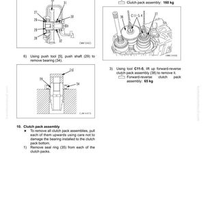 Peut inclure: Diagramme technique illustrant le d&eacute;montage et le remontage d'un bloc d'embrayage. Comprend des sch&eacute;mas d&eacute;taill&eacute;s avec des &eacute;tiquettes et des mesures en kilogrammes, comme un bloc d'embrayage de 160 kg et un bloc d'embrayage avant-arri&egrave;re de 65 kg.