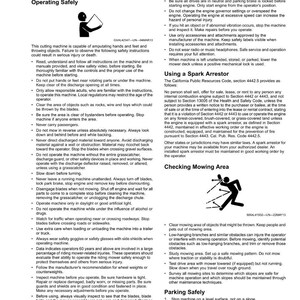 Puede incluir: P&aacute;gina de un manual de seguridad con instrucciones para operar una m&aacute;quina de corte, incluyendo advertencias sobre posibles lesiones y precauciones de seguridad. Con diagramas y texto.