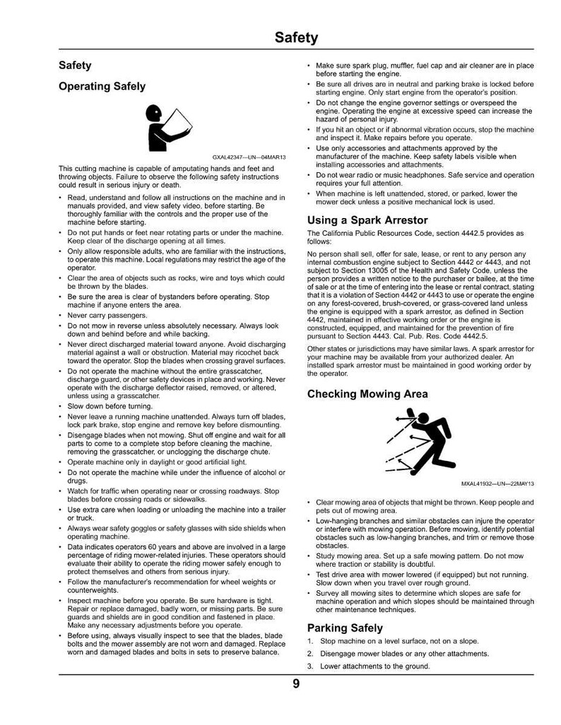 Puede incluir: P&aacute;gina de un manual de seguridad con instrucciones para operar una m&aacute;quina de corte, incluyendo advertencias sobre posibles lesiones y precauciones de seguridad. Con diagramas y texto.