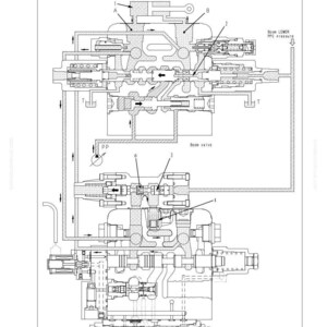 May include: Detailed technical diagram of a hydraulic circuit, labeled "Boom regeneration circuit." The diagram shows the internal structure of valves and circuits, with arrows indicating fluid flow. Text includes "Boom valve" and "ECSS valve."