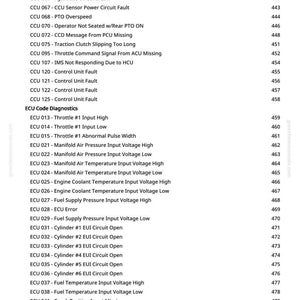 Pu&ograve; includere: Una pagina con codici diagnostici e descrizioni, inclusi i codici CCU ed ECU. Il testo &egrave; nero su sfondo bianco, con numeri di pagina. I codici sono organizzati in modo chiaro.