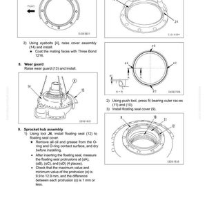 May include: Technical diagram illustrating sprocket hub assembly, featuring components like eyebolts and wear guards. Instructions are provided, with measurements in millimetres.