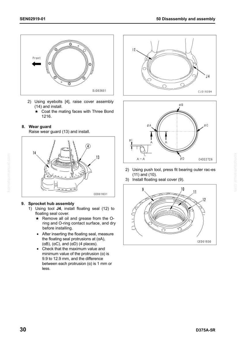 May include: Technical diagram illustrating sprocket hub assembly, featuring components like eyebolts and wear guards. Instructions are provided, with measurements in millimetres.