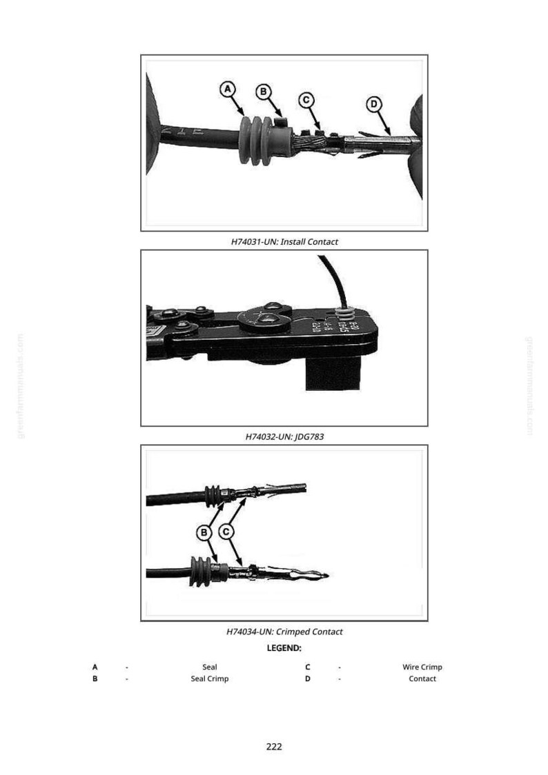 May include: Diagrams illustrating the installation and crimping of electrical contacts. The images show the steps with labels A, B, C, and D, and include the text "H74031-UN: Install Contact", "H74032-UN: JDG783", and "H74034-UN: Crimped Contact".