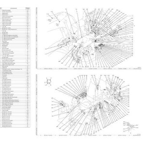 May include: A detailed technical diagram with multiple views and a parts list. The diagrams are in black and white, showing various components and their connections. The parts list is a long table with numerous entries, likely detailing specifications.