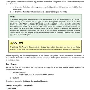 Puede incluir: Una descripci&oacute;n general del diagn&oacute;stico del circuito de reconocimiento de cabezal. El documento detalla los procedimientos para determinar el reconocimiento de la ID del cabezal y solucionar problemas. Incluye una advertencia sobre la selecci&oacute;n del tipo de cabezal e instrucciones de arranque del motor.