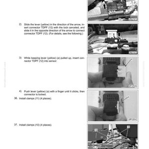 May include: A page from a manual detailing the disassembly and assembly of a KDPF and SCR assembly. The manual includes diagrams and instructions with arrows and labels for each step. The text includes the model numbers D85EX-18E0 and D85PX-18E0.