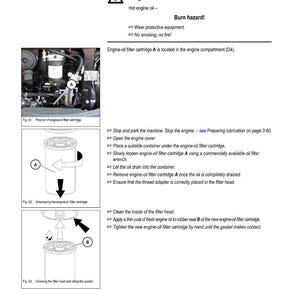 May include: A page from a maintenance manual detailing how to replace an engine-oil filter cartridge. It features diagrams, safety warnings, and instructions. The Wacker Neuson logo is visible at the top right.