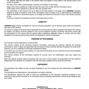 May include: A printed manual with the title "INTRODUCTION" and the LANDINI S.p.A. logo. The manual refers to the MISTRAL AMERICA 40-45-50 tractor. The text includes information on liability, purpose, and copyright. The edition date is 07-2004.