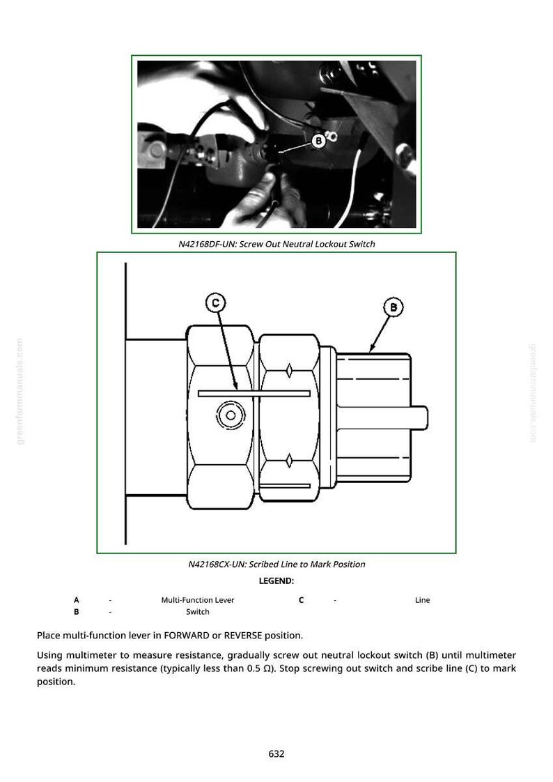 K&ouml;nnte beinhalten: Technisches Diagramm einer mechanischen Komponente mit Beschriftungen und Anweisungen. Das Bild enth&auml;lt ein Nahaufnahmefoto eines eingestellten Teils und eine detaillierte Illustration mit beschrifteten Komponenten. Der Text enth&auml;lt Anweisungen zur Einstellung und Messung.