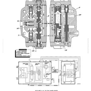 May include: Technical diagram of a flow amplifier, showing cross-sectional views and a circuit schematic. The diagram includes labels for supply pressure, regulated flow, and other components. The text "FIGURE 4-14. FLOW AMPLIFIER (Steering Right)" is visible.