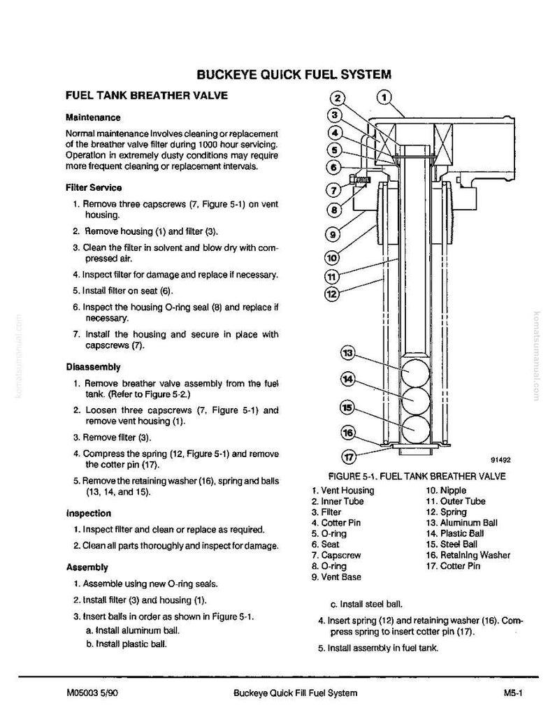 Pode incluir: Diagrama da v&aacute;lvula de respiro do tanque de combust&iacute;vel Buckeye Quick Fuel System, com pe&ccedil;as rotuladas, incluindo carca&ccedil;a de ventila&ccedil;&atilde;o, filtro e an&eacute;is de veda&ccedil;&atilde;o. Instru&ccedil;&otilde;es de manuten&ccedil;&atilde;o, desmontagem e montagem tamb&eacute;m s&atilde;o fornecidas.