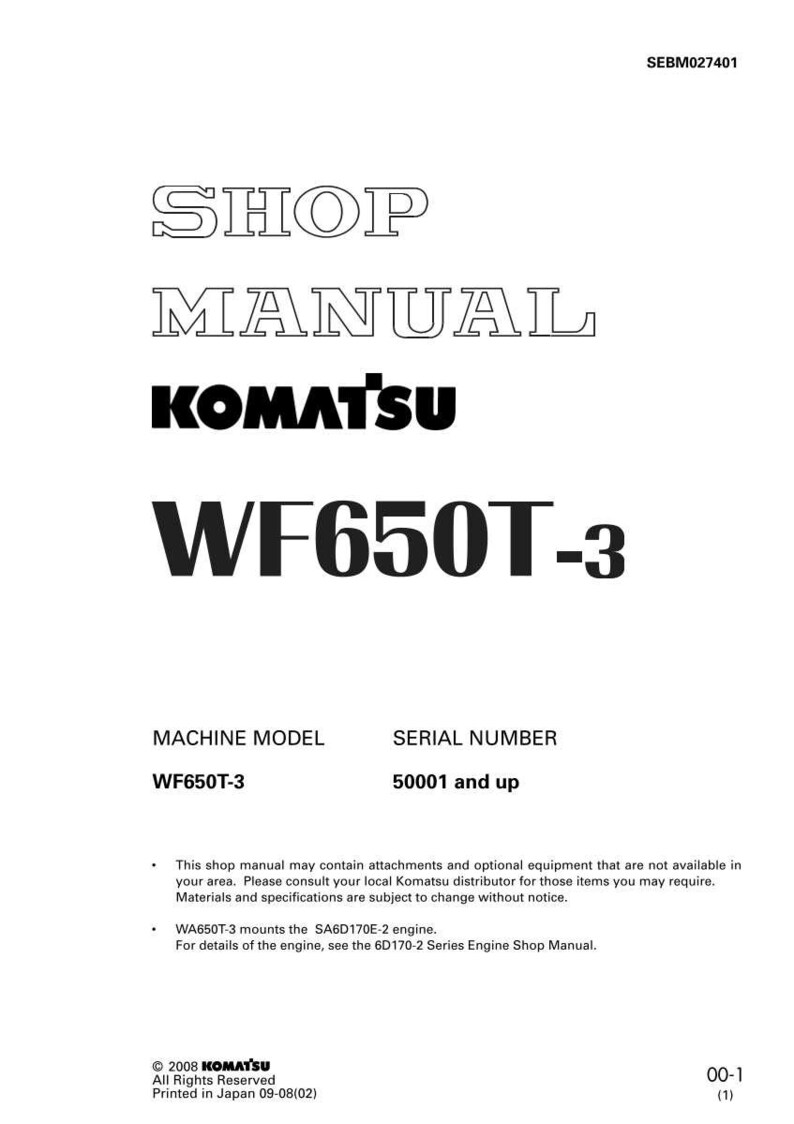 K&ouml;nnte beinhalten: Ein wei&szlig;es Werkstatthandbuch mit dem Text "SHOP MANUAL KOMATSU WF650T-3". Das Handbuch enth&auml;lt das Maschinenmodell WF650T-3 und die Seriennummer 50001 und h&ouml;her. Das Komatsu-Logo ist sichtbar.