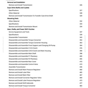 Puede incluir: Una p&aacute;gina de manual con una lista de procedimientos de reparaci&oacute;n de transmisiones autom&aacute;ticas. El texto incluye t&eacute;rminos como "Desmontar", "Ensamblar", "Quitar" e "Instalar" para varios componentes, con n&uacute;meros de p&aacute;gina a la derecha.