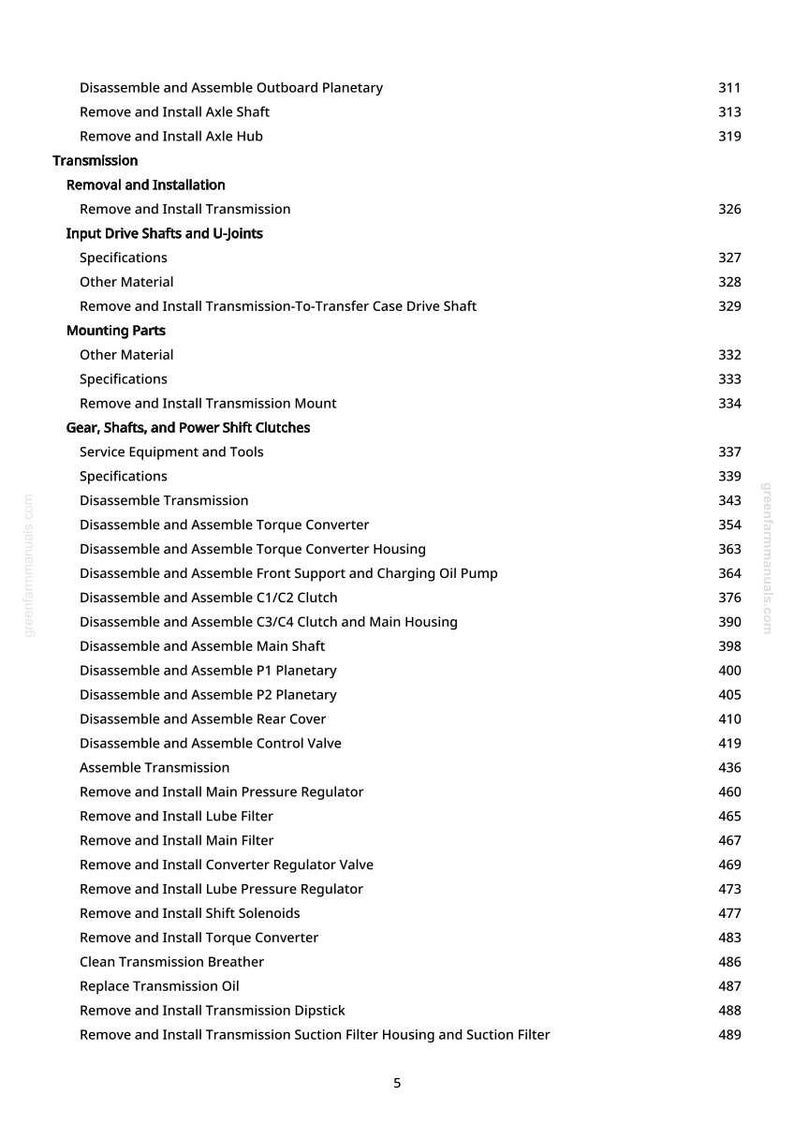 Puede incluir: Una p&aacute;gina de manual con una lista de procedimientos de reparaci&oacute;n de transmisiones autom&aacute;ticas. El texto incluye t&eacute;rminos como "Desmontar", "Ensamblar", "Quitar" e "Instalar" para varios componentes, con n&uacute;meros de p&aacute;gina a la derecha.