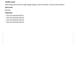 K&ouml;nnte beinhalten: Eine wei&szlig;e Seite mit dem Titel "ECU - 4.5 L 2797.03 - Engine control unit fault". Sie listet Fehlerbehebungsinformationen, m&ouml;gliche Ursachen, die Alarmebene und Schaltpl&auml;ne f&uuml;r ein Motorsteuerger&auml;t auf.