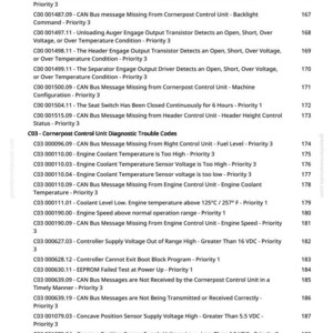 May include: A page from a manual with a list of diagnostic trouble codes, including CAN bus messages and engine-related issues. The text is in black font on a white background, with a green website address at the top right.