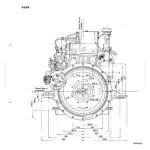 K&ouml;nnte beinhalten: Detaillierte Motorzeichnung mit Abmessungen in Millimetern. Die R&uuml;ckansicht des Motors, beschriftet mit "WA30-1", zeigt Messungen wie 193,2 mm, 146,4 mm und 104,8 mm. Die Zeichnung enth&auml;lt den Text "ENGINE DRAWINGS".